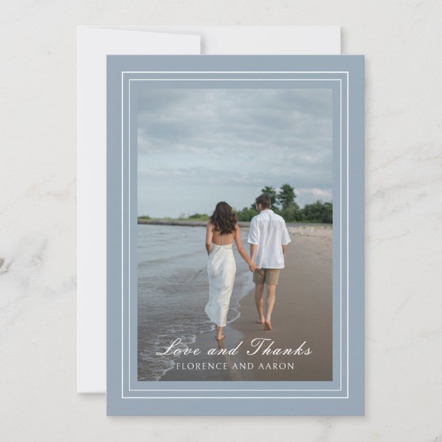 Tarjeta De Agradecimiento Boda inmaduro de foto azul y turbio tradicional (Anverso)