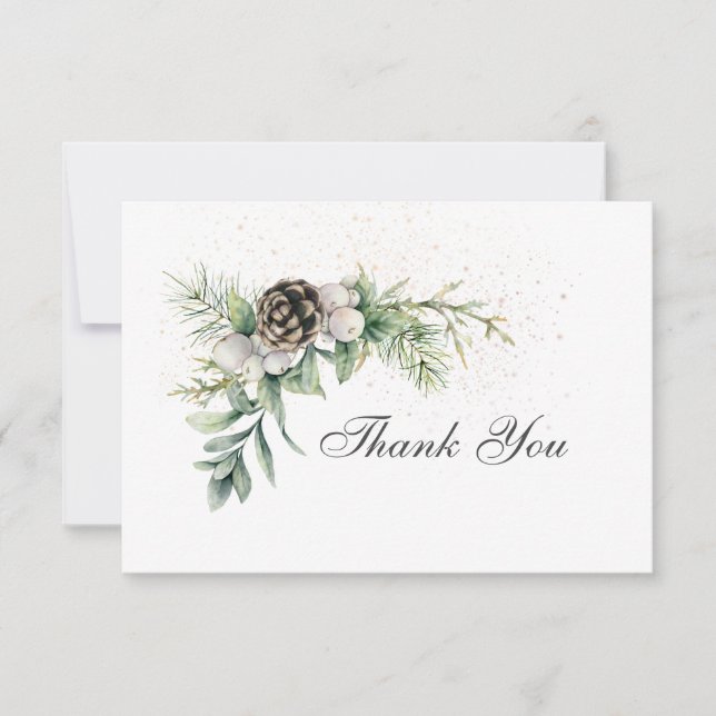 Tarjeta De Agradecimiento Boda Inspirador de Winter Berries Pine Greenery (Anverso)