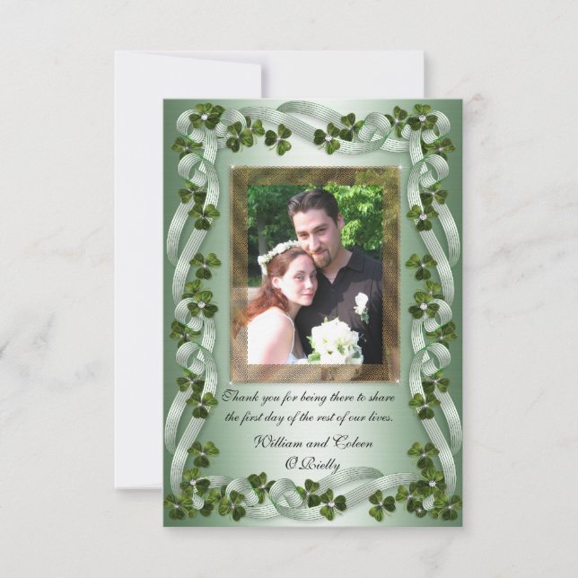 Tarjeta De Agradecimiento Boda irlandés Gracias a los shamrock de cartas (Anverso)