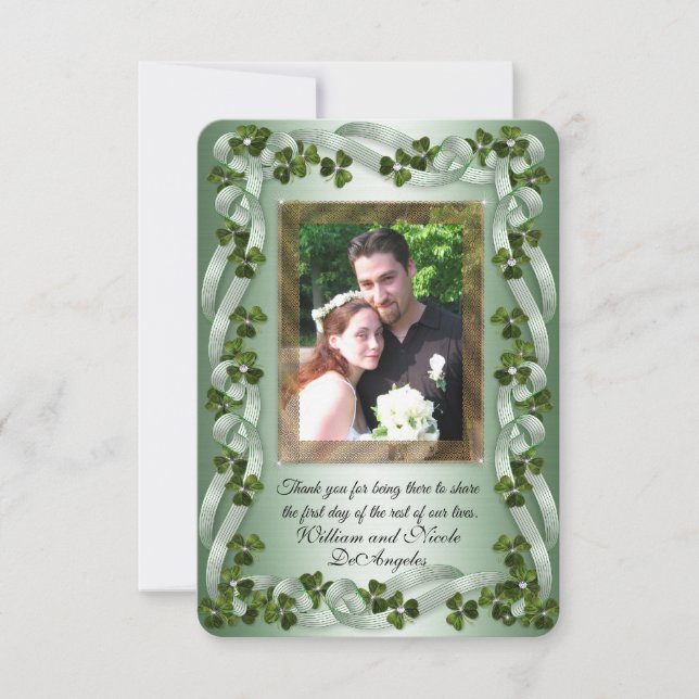 Tarjeta De Agradecimiento Boda irlandés Gracias a los shamrock de cartas (Anverso)