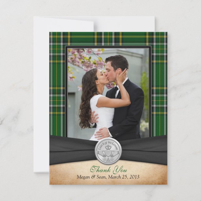 Tarjeta De Agradecimiento Boda irlandés Tartan Celtic Claddagh Gracias (Anverso)