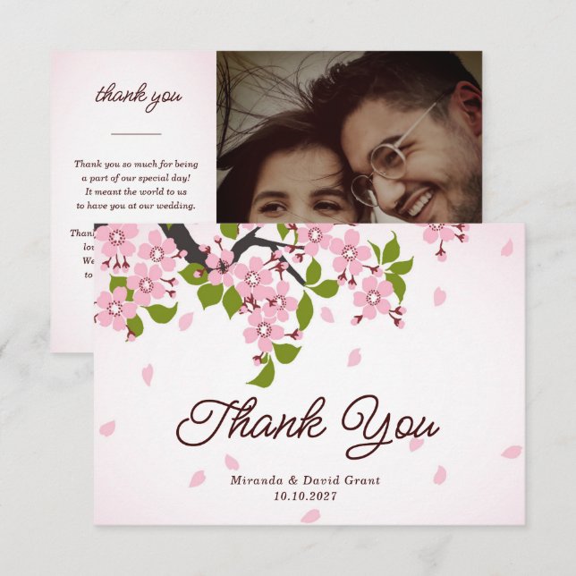 Tarjeta De Agradecimiento Boda japonés de flores de cerezo rosado sakura (Anverso / Reverso)