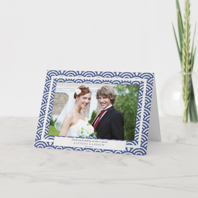 Tarjeta De Agradecimiento Boda japonés Seigaiha Gracias/Personalizado Textos (Anverso)