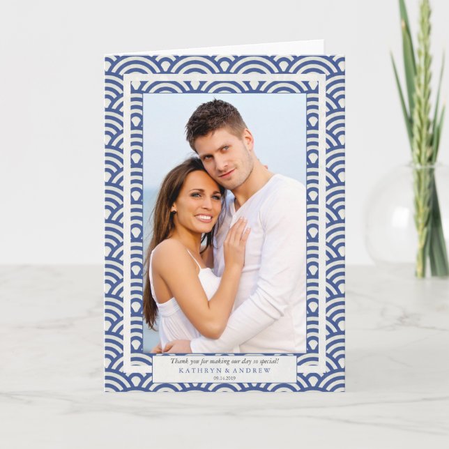 Tarjeta De Agradecimiento Boda japonesa Seigaiha Agradecimiento/Texto person (Anverso)