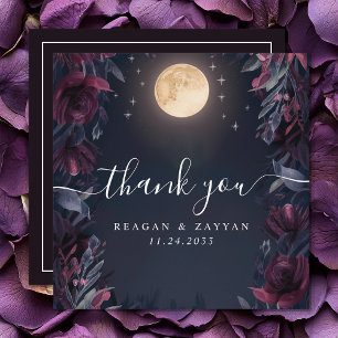 Tarjeta De Agradecimiento Boda Jardín Lunar de Medianoche