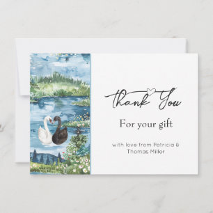 Tarjeta De Agradecimiento Boda Lago de Cisnes Románticos Nenúfares