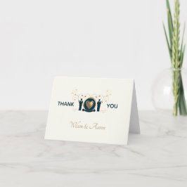 Tarjeta De Agradecimiento Boda LGBTQ azul de dos crema de groom masculino