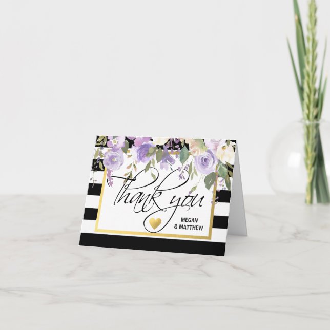 Tarjeta De Agradecimiento Boda Lilac Floral Blanco Negro Gracias FOTO (Anverso)