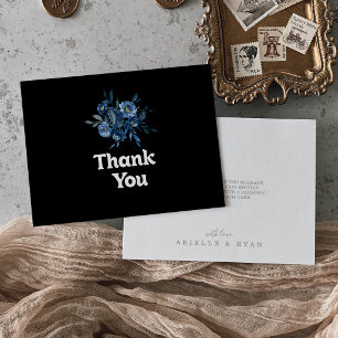Tarjeta De Agradecimiento Boda Llana Floral Azul de la Marina Real