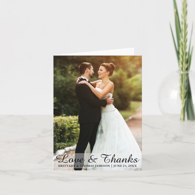 Tarjeta De Agradecimiento Boda Love & Gracias Bride & Groom Photo Note (Anverso)