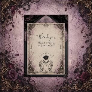 Tarjeta De Agradecimiento Boda Luna Calavera Rosa Medieval Púrpura Gótica