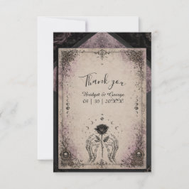Tarjeta De Agradecimiento Boda Luna Calavera Rosa Medieval Púrpura Gótica