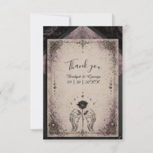 Tarjeta De Agradecimiento Boda Luna Calavera Rosa Medieval Púrpura Gótica