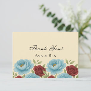 Tarjeta De Agradecimiento Boda Lyons Blue Peony y Red Roses