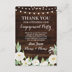 Tarjeta de agradecimiento boda madera flores blanc