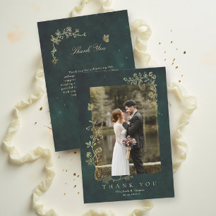 Tarjeta De Agradecimiento Boda Mágica Fairycore Bosque Esmeralda Verde