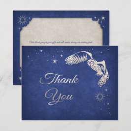 Tarjeta De Agradecimiento Boda mágico de Blue Wizard Owl Stars Magic