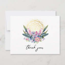 Tarjeta De Agradecimiento Boda Mandala Dorado Cristal Rosa Boho Handfasting