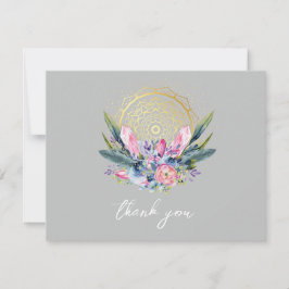Tarjeta De Agradecimiento Boda Mandala Dorado Cristal Rosa Boho Handfasting
