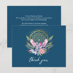 Tarjeta De Agradecimiento Boda Mandala Dorado Cristal Rosa Handfasting Boho