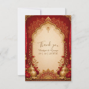 Tarjeta De Agradecimiento boda mandala ornamentada árabe marroquí real roja