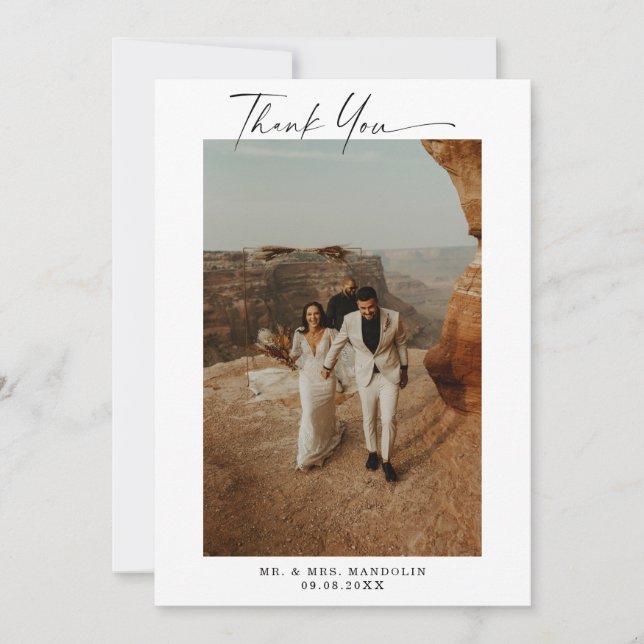 Tarjeta De Agradecimiento Boda manuscrito de guiones 2-Foto (Anverso)