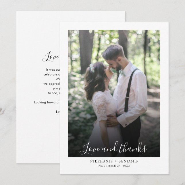 Tarjeta De Agradecimiento Boda manuscrito de guiones fotográficos (Anverso / Reverso)