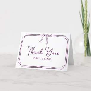 Tarjeta De Agradecimiento Boda manuscrito Elegante Bow Plum Purple