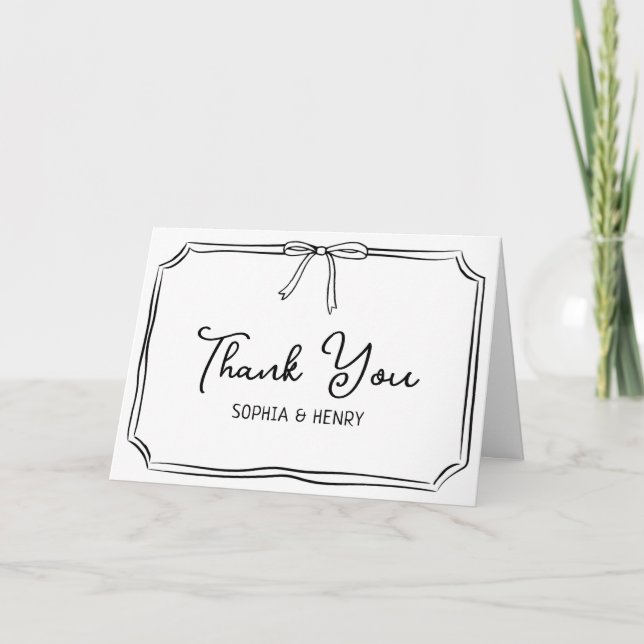Tarjeta De Agradecimiento Boda manuscrito Gracias Cartas Elegantes Bow (Anverso)