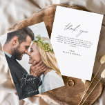 Tarjeta De Agradecimiento Boda manuscrito Gracias Foto Minimalista<br><div class="desc">Boda manuscrito Gracias Tarjetas que tienen una foto en la parte delantera y trasera. Las tarjetas de agradecimiento contienen una moderna tipografía de escritura cursiva con letras blancas y negras que son elegantes,  simples y modernas para usar después de la minimalista celebración del día de la boda.</div>