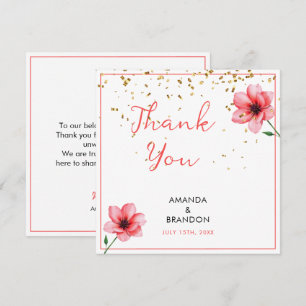 Tarjeta De Agradecimiento Boda Marco de Confeti Floral Rosa Chic