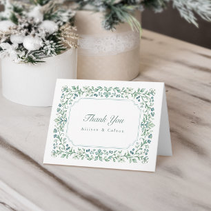 Tarjeta De Agradecimiento Boda Marco Floral Botánico Vintage Verde Salvia