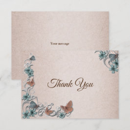 Tarjeta De Agradecimiento Boda Mariposa Cobre Floral Plateado Verde Azul Tan
