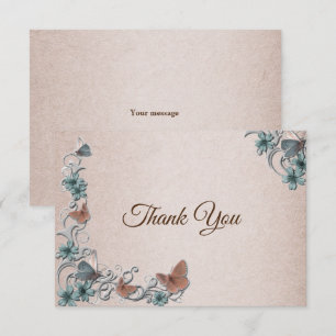Tarjeta De Agradecimiento Boda Mariposa Cobre Floral Plateado Verde Azul Tan