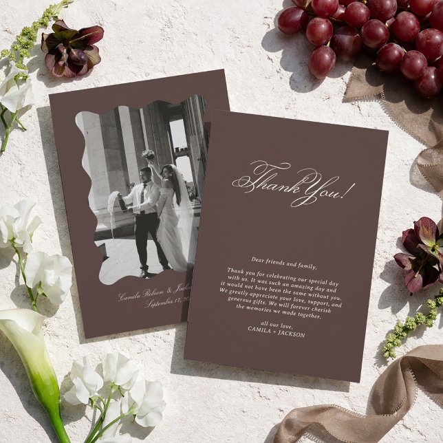 Tarjeta De Agradecimiento Boda Marrón Foto Moderna (Subido por el creador)