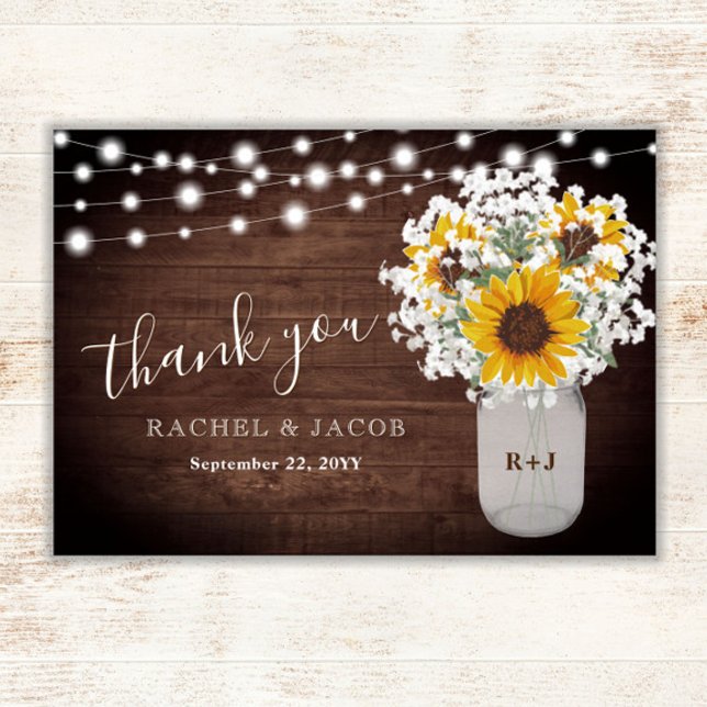 Tarjeta De Agradecimiento Boda Mason Jar del Respirar del bebé de girasoles  (Subido por el creador)