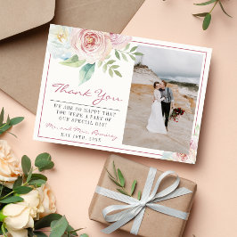 Tarjeta De Agradecimiento Boda Mauve Floral suave de vegetación romántica