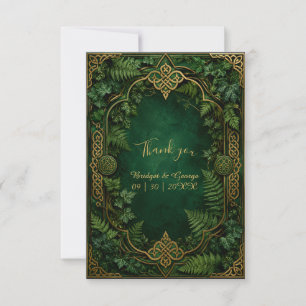 Tarjeta De Agradecimiento Boda Medieval Celta Esmeralda Verde Oro