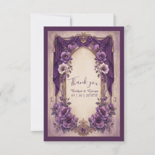 Tarjeta De Agradecimiento Boda Medieval Gótica con Arco Drapado Púrpura