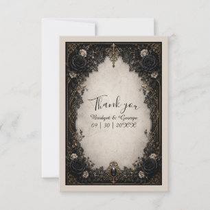 Tarjeta De Agradecimiento Boda Medieval Gótica Noir Rosa Negra