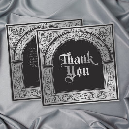 Tarjeta De Agradecimiento Boda Medieval Gótico de Plata Negra