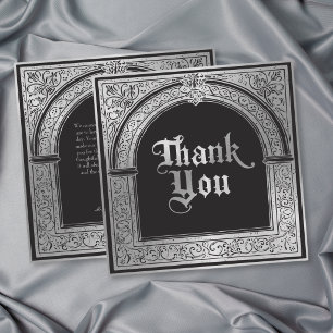 Tarjeta De Agradecimiento Boda Medieval Gótico de Plata Negra