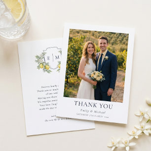 Tarjeta De Agradecimiento Boda Mediterránea de Limón Italiano