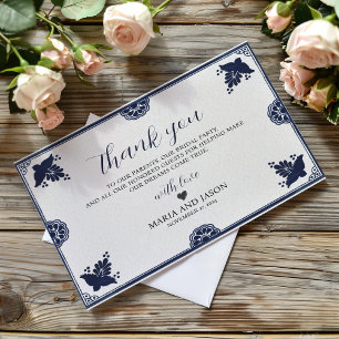 Tarjeta De Agradecimiento Boda Mexicana Sencilla Fiesta Floral Azul Otomí