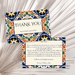 Tarjeta De Agradecimiento Boda mexicano de época de Talavera<br><div class="desc">Azulejo azul Portugués Talavera vintage boda mexicano gracias tarjetas,  decoración mediterránea de azulejos folclóricos boda gracias tarjetas,  Hacienda estilo tarjetas boda</div>