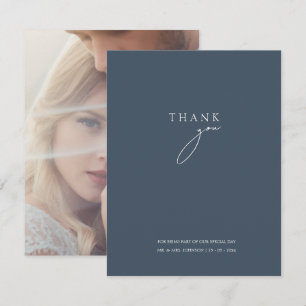 Tarjeta De Agradecimiento Boda Minimal Elegante Pizarra Azul Escritura