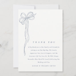 Tarjeta De Agradecimiento Boda Minimal Simple Azul Oscuro Coquette Bow