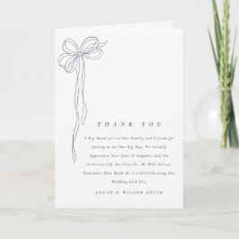 Tarjeta De Agradecimiento Boda Minimal Simple Azul Oscuro Coquette Bow