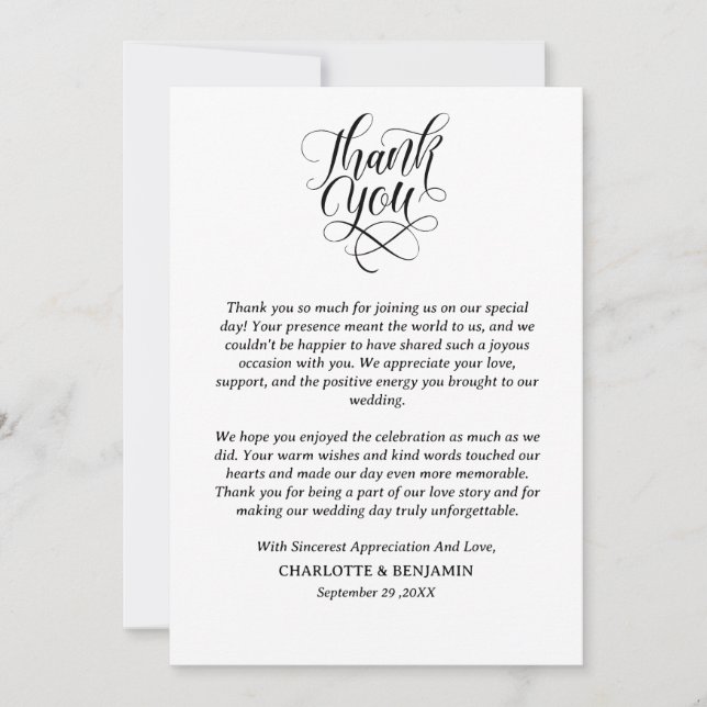 Tarjeta De Agradecimiento Boda minimalista (Anverso)