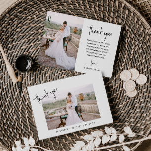 Tarjeta De Agradecimiento Boda Minimalista 2-Fotos con Guión Moderno